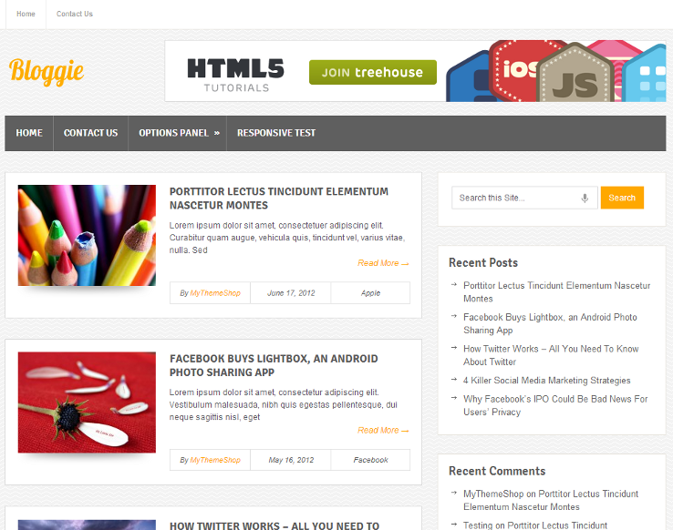 Bloggie - Template grátis para WordPress